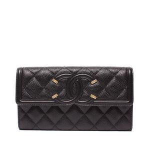 Chanel Long Wallet Caviar Skin Gold Hardware CC Filigree Women's Chanel